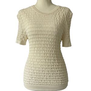 Marled cream textured fitted top for women in size Small (S)